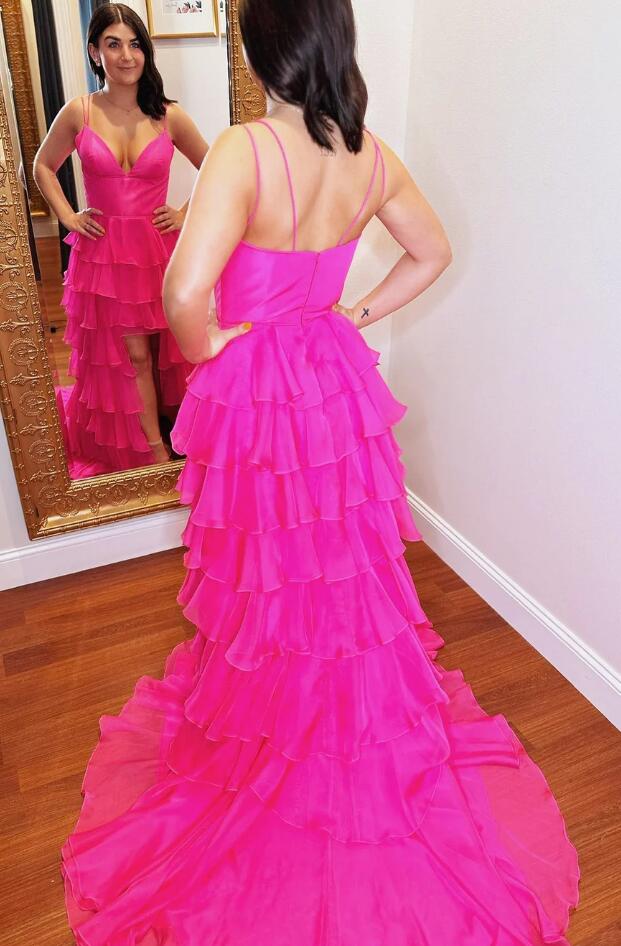2024 Straps Chiffon Long Prom Dress with Ruffle Skirt BP1081