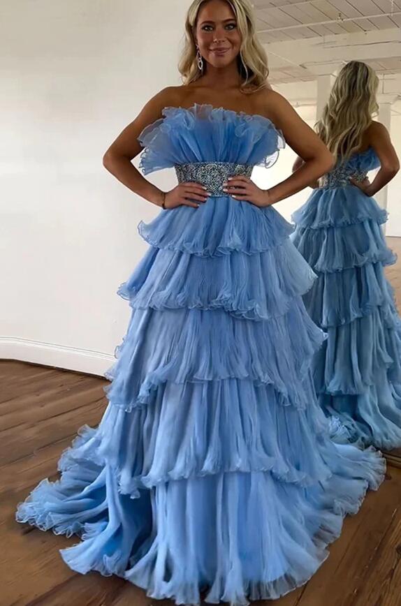 2024 Organza Long Prom Dress with Ruffle Skirt BP1082