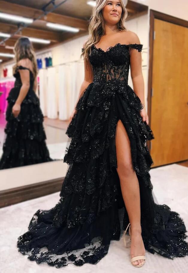 2024 Sequins Lace Long Prom Dress with Ruffle Skirt BP1083
