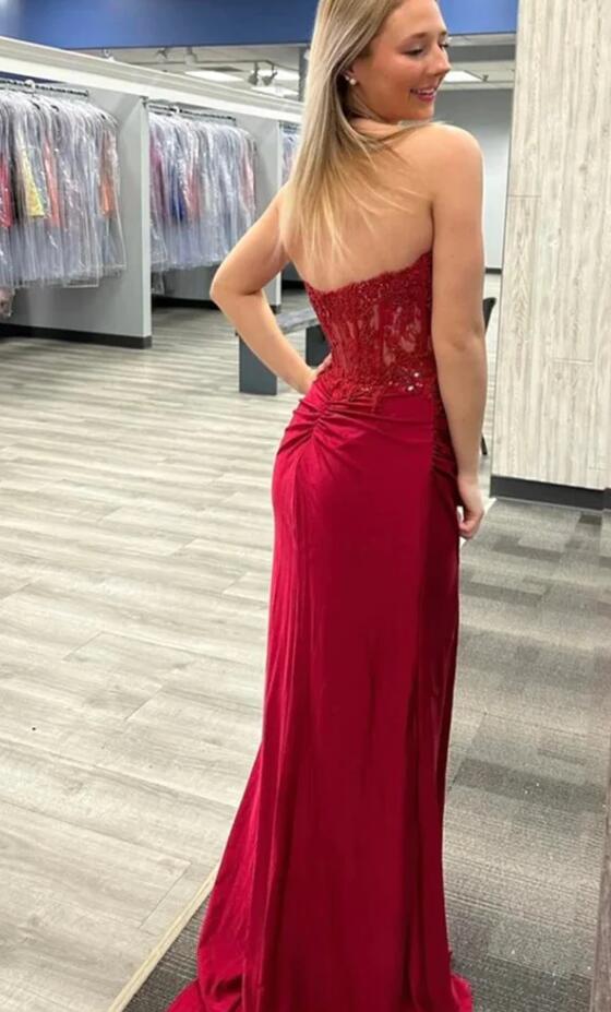 2024 Strapless Long Prom Dress with Lace and Beading Top BP1085