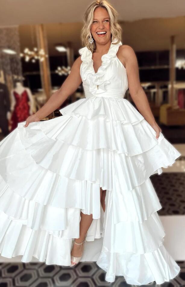 2024 Halter Neck Taffeta Long Prom Dress with Ruffle Skirt BP1087