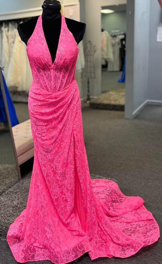 V-neck Sexy Lace Long Prom Dress with Slit BP1108