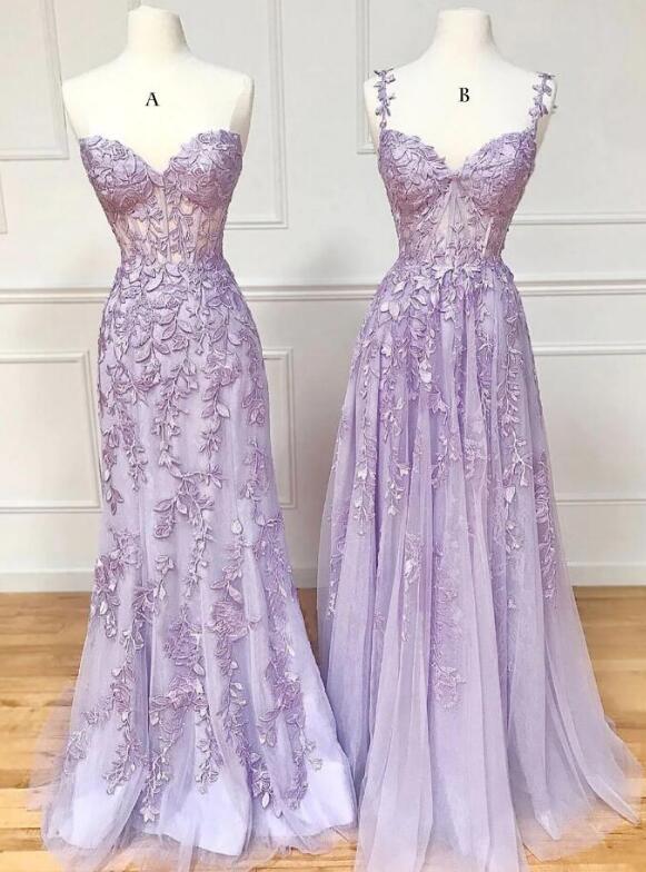 2024 Lilac Leaf Lace Long Prom Dresses BP1109
