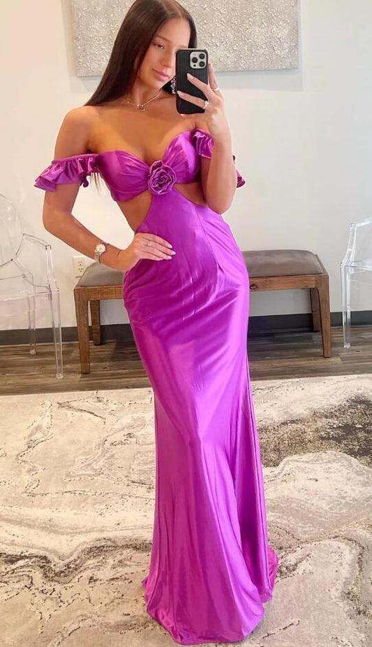 Violet Flutter Sleeve Cutout Mermaid Long Prom Dress with Slit BP1141