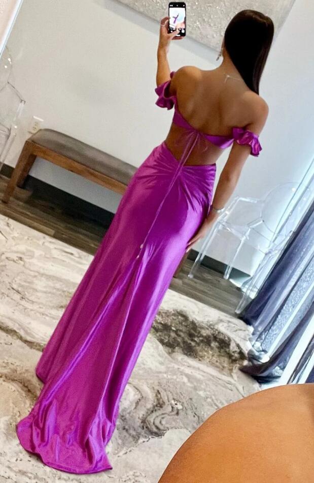 Violet Flutter Sleeve Cutout Mermaid Long Prom Dress with Slit BP1141