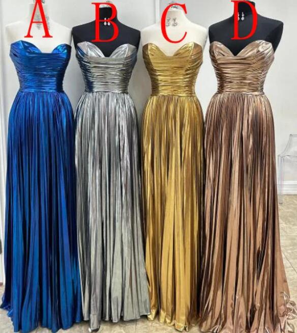 Strapless Metallic Pleated Long Prom Dress BP1144