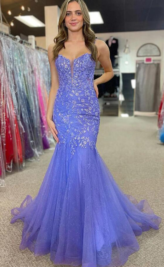 Gorgeous Mermaid Spaghetti Straps Long Prom Dress with Appliques  BP1152