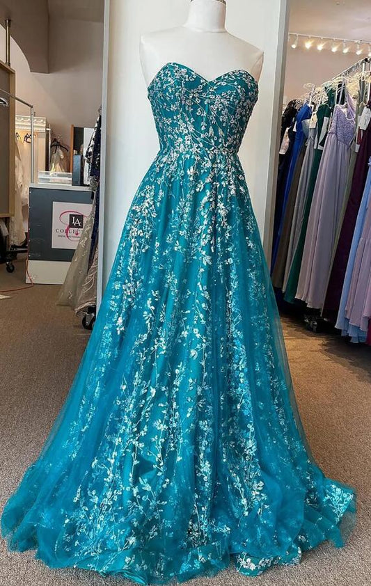 Strapless Sequins Lace Long Prom Dress  BP1155