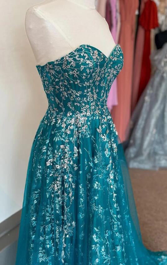 Strapless Sequins Lace Long Prom Dress  BP1155