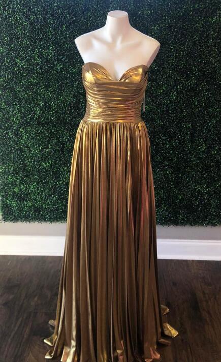 Strapless Metallic Pleated Long Prom Dress BP1159