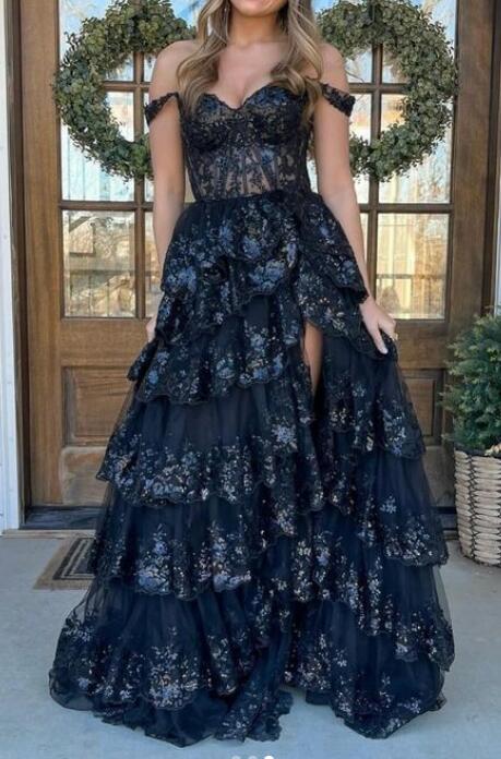 2024 Sequins Lace Long Prom Dress with Ruffle Skirt BP1172