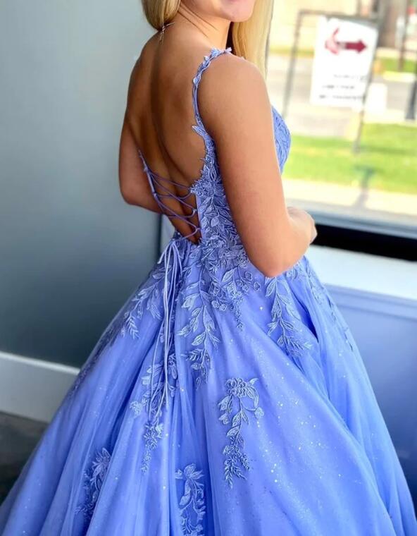 Straps Tulle/Lace Sequins Long Prom Dress  BP1169