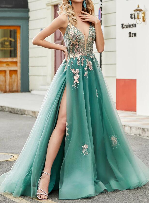 2024 Straps Tulle Long Prom Dress with Appliques and Beading BP1175 ...