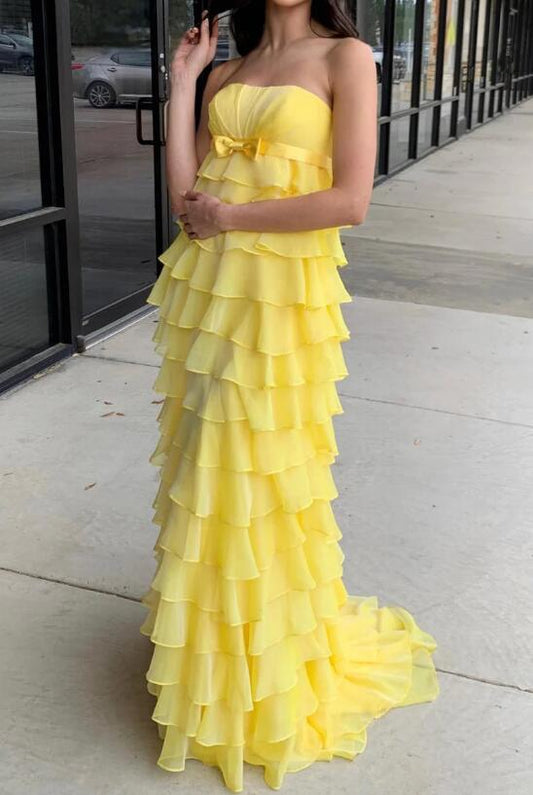 2024 Strapless Chiffon Long Prom Dress with Ruffle Skirt BP1176