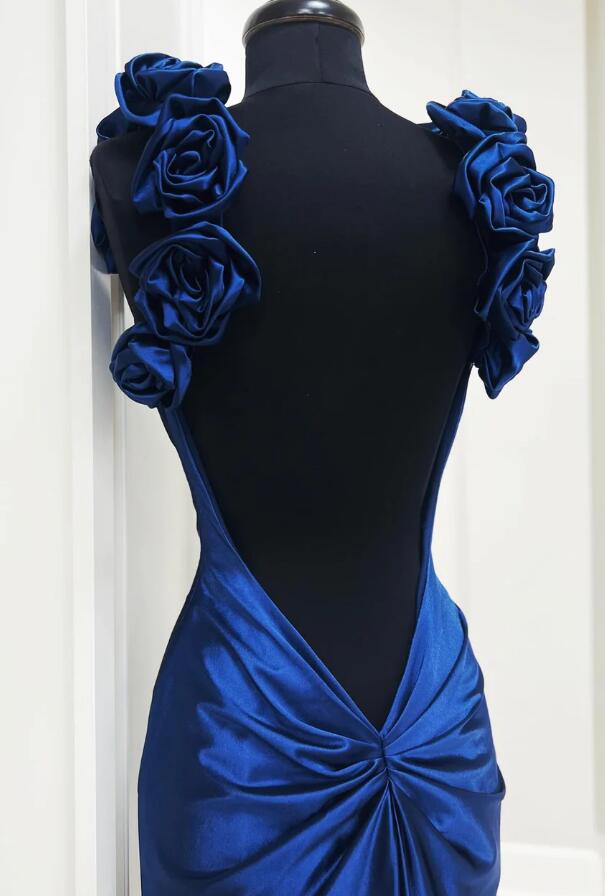 Rosette Plunge Long Prom Dress with Open Back BP1177