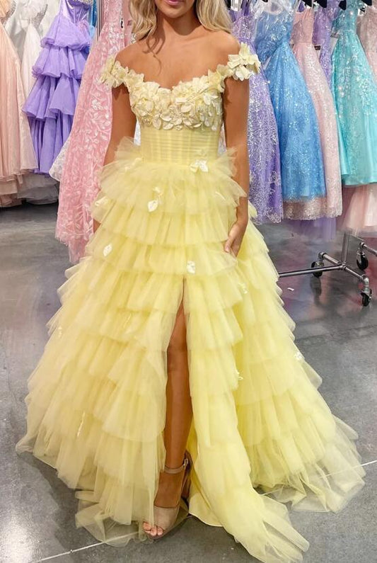 3D Floral Lace Off-the-Shoulder Long Prom Dress BP1178