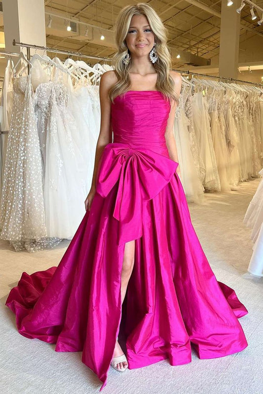 2024 Strapless A-line Taffeta Long Prom Dress with Slit BP1002