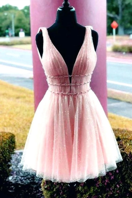 Shiny A Line V Neck Short Prom Dresses,Homecoming Dress,BP275