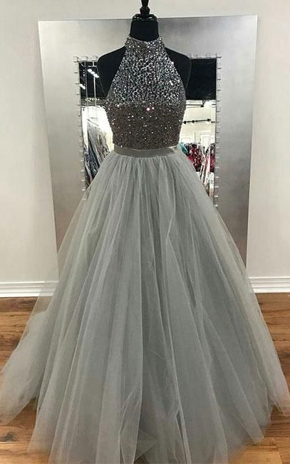 High Neck Long Prom Dress With Beading,Fashion Dance Dress,Quinceanera Dress,Sweet 16 Dress PDP0192
