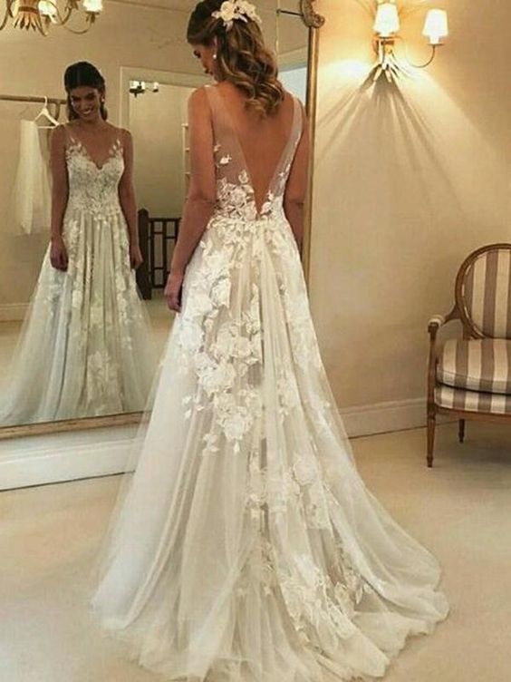 Sexy A-line Tulle/Lace Wedding Dress ,Fashion Custom made Bridal Dress PDW020
