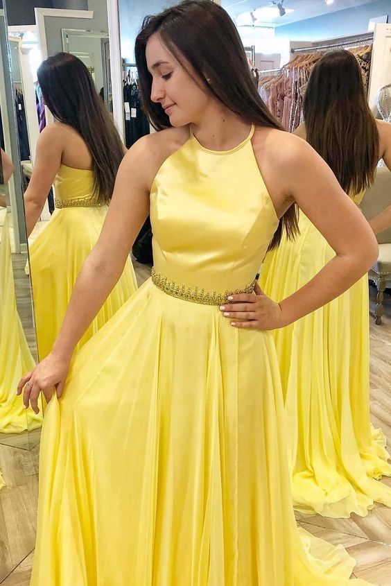 Yellow Prom Dress with Beading Long Prom Dresses 8th Graduation Dress Formal Dress PDP0589