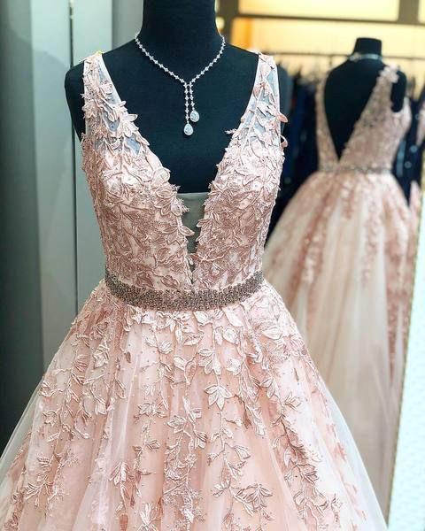 V-neck Long Prom Dress with Applique and Beading, Popular Eveing Dress ,Fashion Winter Formal Dress PDP0020