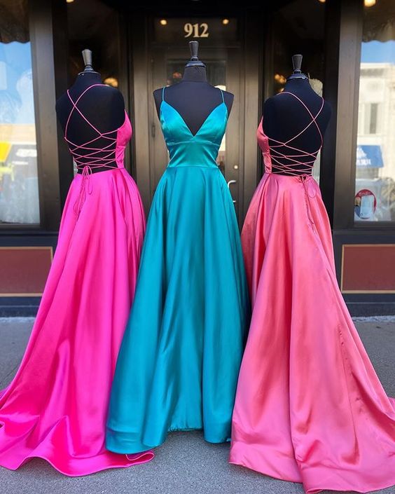 V-neck Prom Dresses with Lace up Back , Long Prom Dress ,Fashion School Dance Dress Formal Dress PDP0692