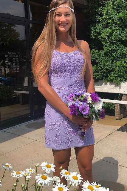 Lavender Homecoming Dresses with Appliques and Beading,Short Prom Dresses,Dance Dress BP400