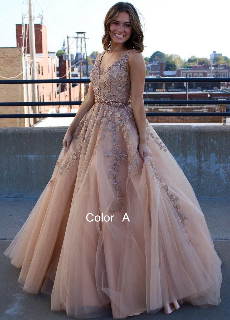 V-neck Long Prom Dresses with Appliques and Beading Fashion Formal Dress BP006