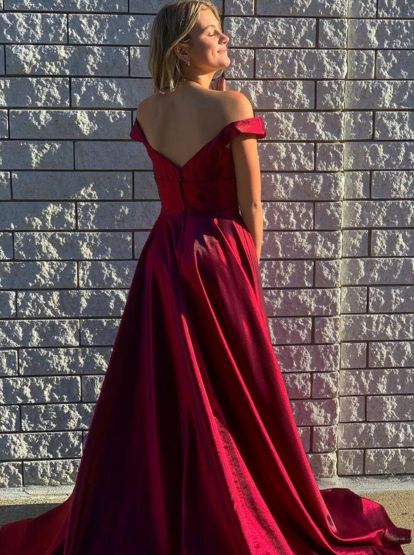 Off Shoulder Simple Long Prom Dress with Slit,Popular Evening Dress,Fashion Winter Formal Dress,BP142
