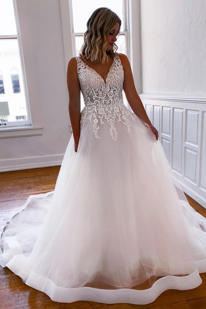 V-neck Tulle/Lace Wedding Dresses,Fashion Custom made Bridal Dress,PDW078