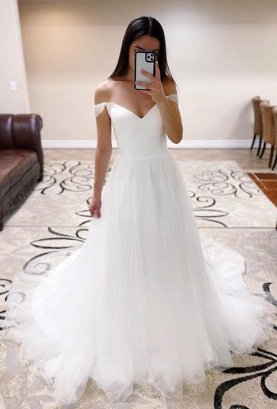Off Shoulder Simple Wedding Dresses,Fashion Custom made Bridal Dress,PDW085