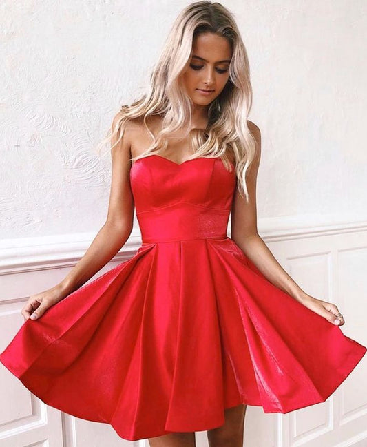 Strapless Red Homecoming Dresses,Short Prom Dresses,Dance Dress BP460