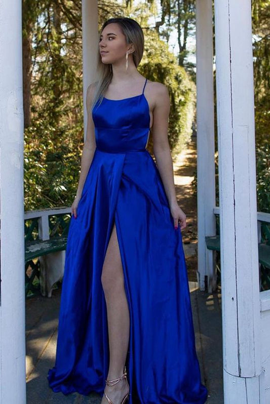 Royal Blue Simple Long Prom Dress with Slit,Popular Evening Dress,Fashion Winter Formal Dress,BP129