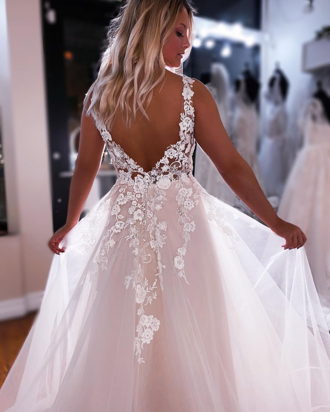 Open Back A-line Lace/Tulle Wedding Dresses,Fashion Custom made Bridal Dress,PDW099