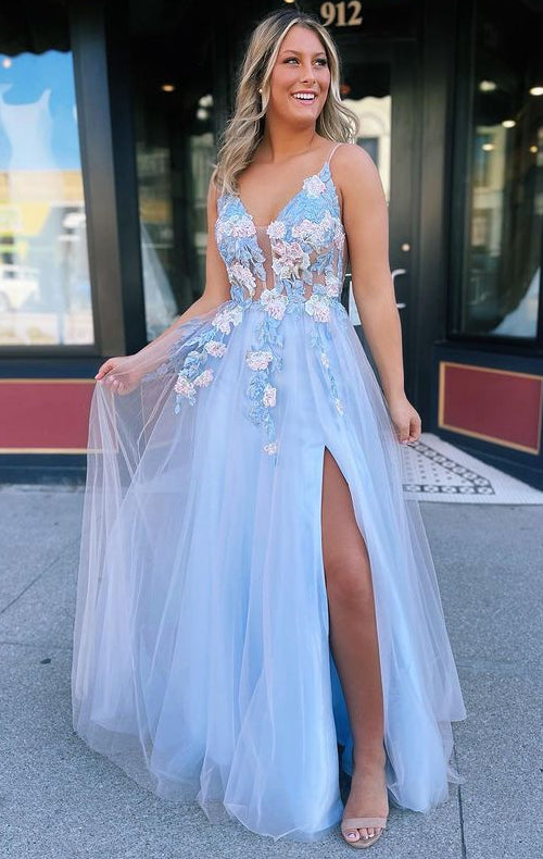 V-neck Tulle Long Prom Dress with Appliques,Popular Evening Dress,Fashion Winter Formal Dress,BP139