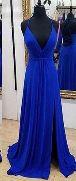 V-neck Simple Long Prom Dress With Slit,Fashion Winter Formal Dress PDP0158