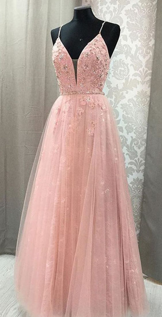 Lace/Tulle Long Prom Dress with Beading ,Fashion Dance Dress,Sweet 16 Quinceanera Dress PDP0288