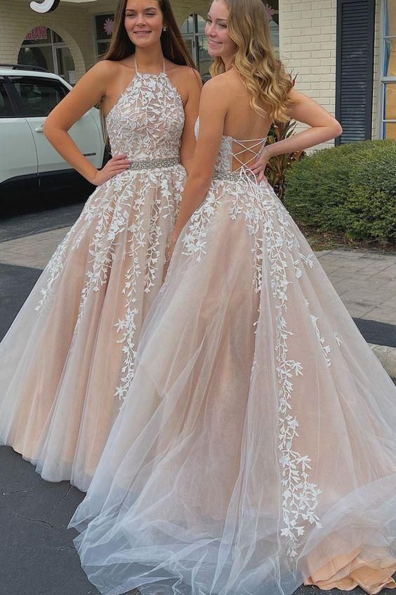 Tulle Long Prom Dresses with Appliques and Beading,Formal Dresses,BP276