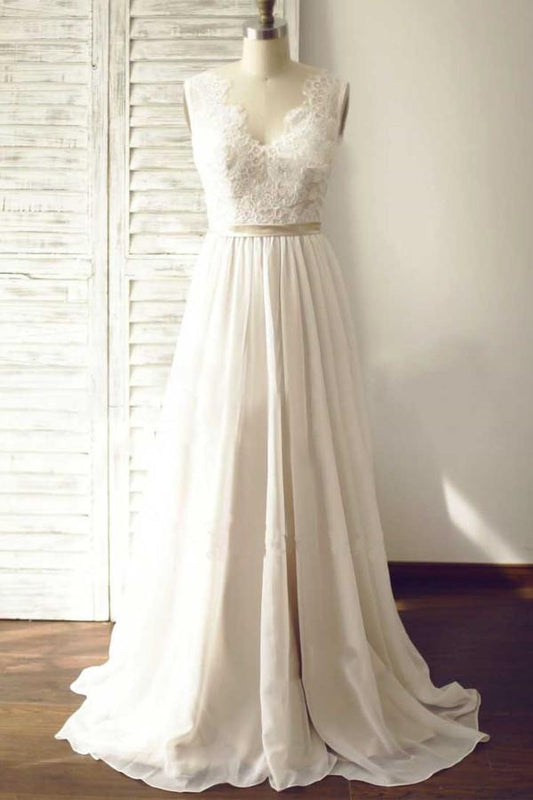 A-line Lace/Chiffon Beach Wedding Dress ,Fashion Custom made Bridal Dress PDW023