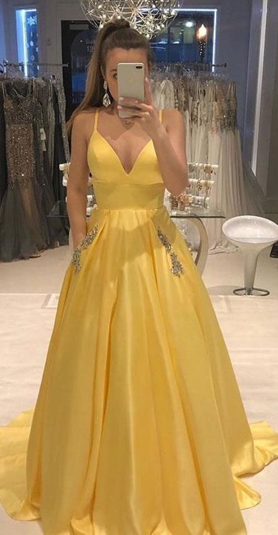 Yellow Prom Dresses with Beading Long Prom Dresses 8th Graduation Dress Formal Dress PDP0604
