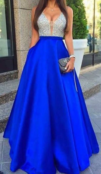 V-back Long Prom Dress With Beading, Popular Tulle Eveing Dress ,Fashion Winter Formal Dress PDP0025