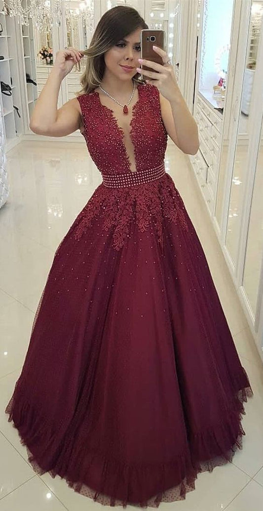 Long Prom Dress With Applique and Beading,Fashion Dance Dress,Quinceanera Dress,Sweet 16 Dress PDP0190
