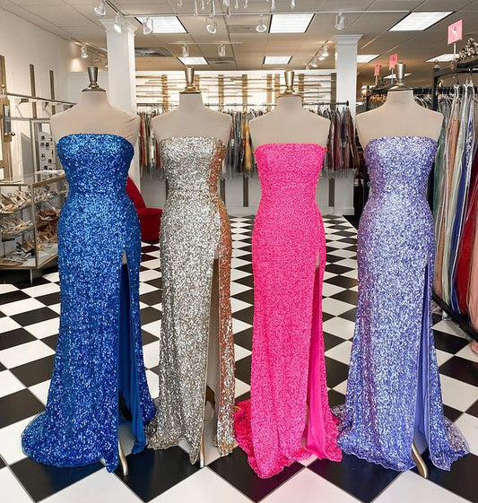 Strapless Sparkly Long Prom Dress with Slit,Popular Evening Dress,Fashion Winter Formal Dress,BP144