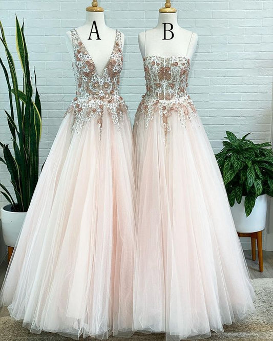 Tulle Long Prom Dress with Appliques and Beading,Popular Evening Dress,Fashion Winter Formal Dress,BP149 Dress A