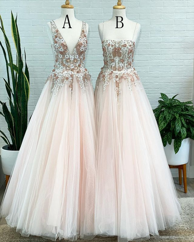 Tulle Long Prom Dress with Appliques and Beading,Popular Evening Dress,Fashion Winter Formal Dress,BP149 Dress B