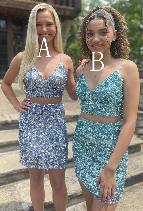 Sexy Two Pieces Sparkly Homecoming Dresses,Short Prom Dresses,Dance Dress BP420