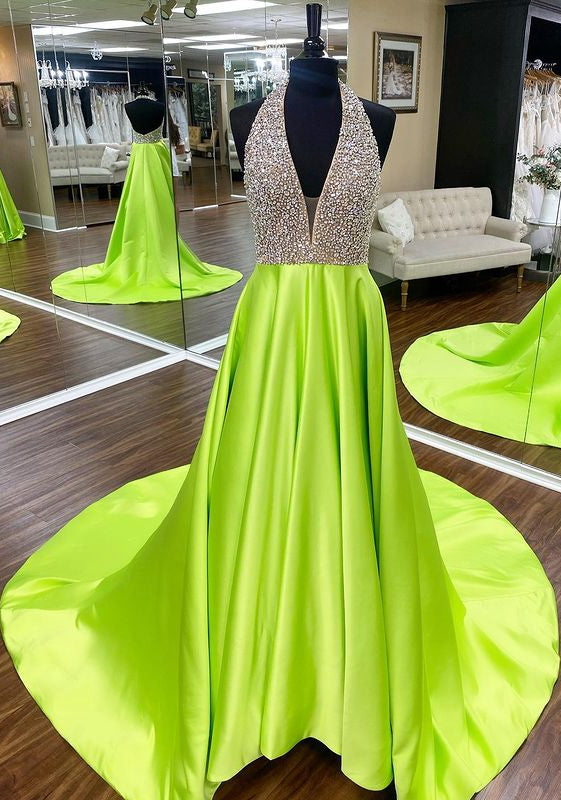 Halter Neck Long Prom Dresses with Beading,Fashion Formal Dresses,BP256