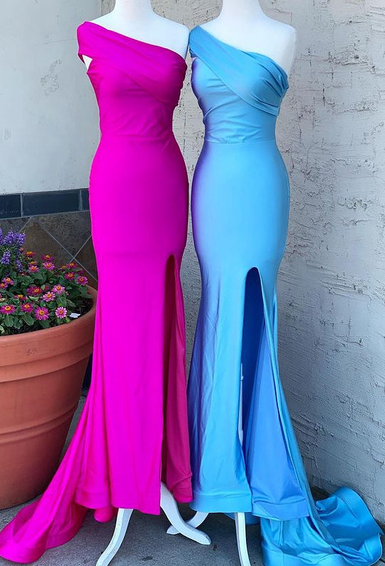 One Shoulder Long Prom Dresses with Slit,Fashion Formal Dresses,BP257