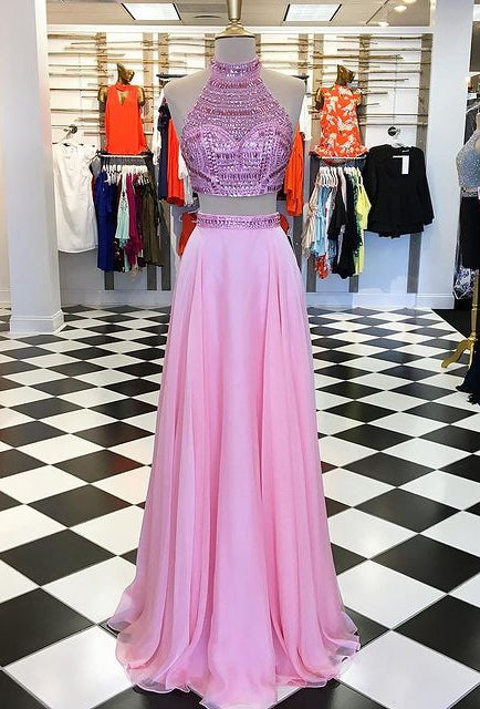 Two Pieces Long Prom Dress with Beading, Popular Evening Dress ,Fashion Winter Formal Dress,BP112